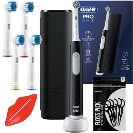 Eltrisk tandborste - Oral B - Pro Series 1 - 3 lägen - Resefodral - Pack med 5 borsthuvuden