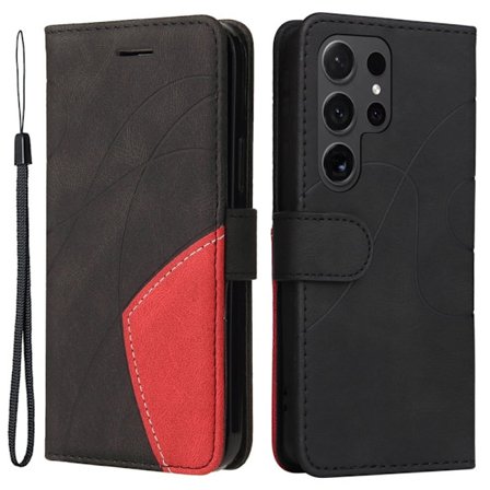 Teksturert læretui med stropp for Samsung Galaxy S24 Ultra - Svart