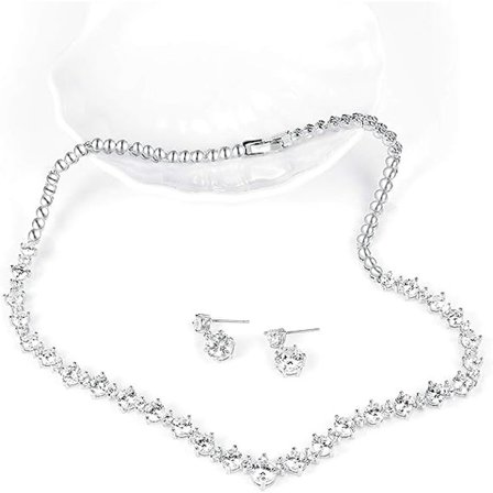 Valkokultapinnoitettu naisten kuutio zirkonia pyöreä leikattu CZ morsiamen kaulakoru ja korvakorut