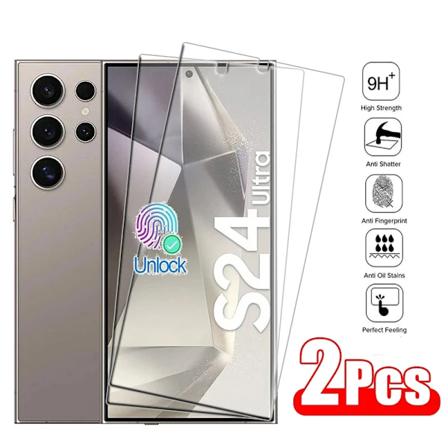 2Pcs Helskärmsskyddsfingeravtryck Lås Upp För Samsung Galaxy S20 S21 S23 Fe S21 S22 S23 Plus S 24 Ultra Plus Härdat Glas S22 S23 High Definition