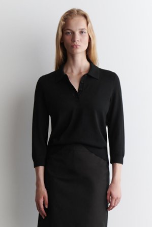 COS Women's Merino Wool Polo Jumper in Black