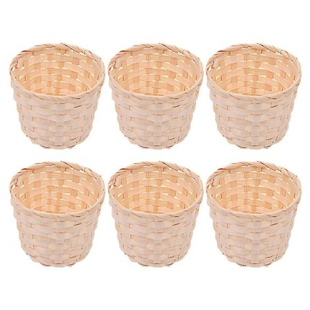 6 st korgar i rotting, miniatyrkorgar i trä, vävda