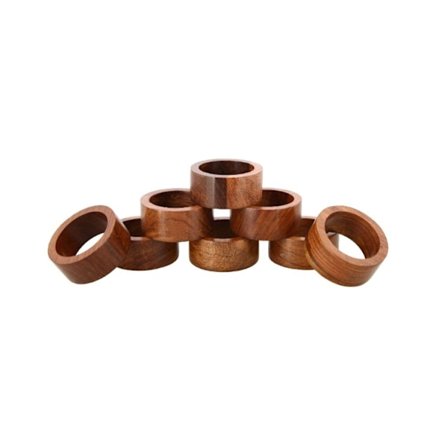 Sæt med 8 håndlavede servietringe i træ til borddekoration