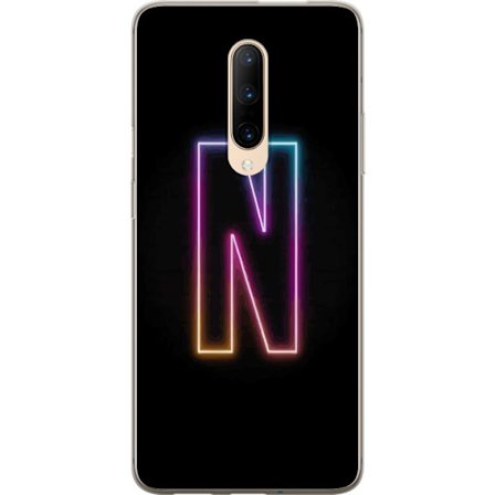 Kompatibel Mobilcover til OnePlus OnePlus 7 Pro Minimalistisk neonbogstav N i farveskiftende lys mod sort baggrund