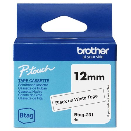 Brother BTAG231 12MM BLACK ON WHITE TAPE