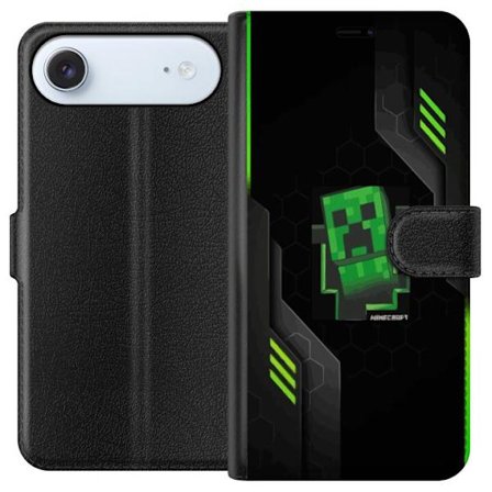 Kompatibelt Lommeboketui til Apple Apple iPhone 17 Air Grønn pikselbasert creeper-lignende spillillustrasjon med futuristiske neoninnslag og mørk te