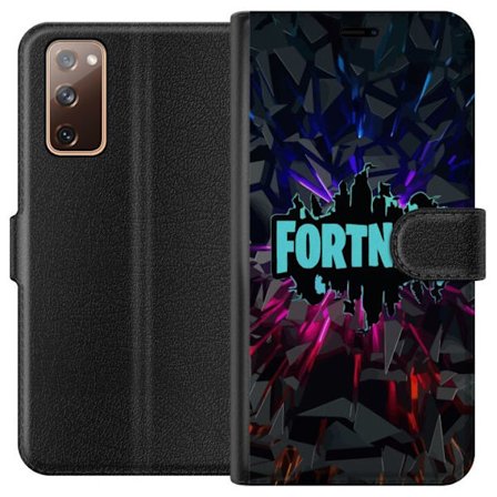 Kompatibel Tegnebogsetui til Samsung Samsung Galaxy S20 FE Fortnite logo - Sort baggrund med blå neon og farvede lys