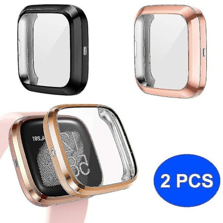 Kompatibel med Fitbit Versa 2 skärmskydd, 2-pack Tpu-pläterad (svart - roséguld)