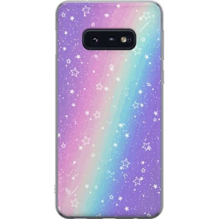 Kompatibelt Mobildeksel til Samsung Galaxy S10e Rainbow-farget pastellbakgrunn med hvite stjerner og gnistrende prikker i myk overgang