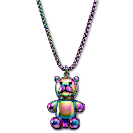 Egan | Collier à maille vénitienne avec pendentif ours en peluche en acier inoxydable arc-en-ciel pour hommes - Chaînes en acier - pour Hommes - Otsu