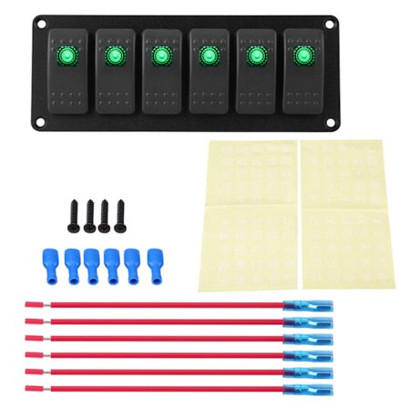 12-24V 6-gang vippebryterpanel for bil, bobil, båt, yacht, marine med grønn LED