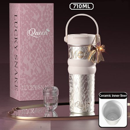 Premium Keramisk Foret Isolert Krus – 710ml Stilig Håndholdt Kaffekrus med Sugerør og Te-infuser