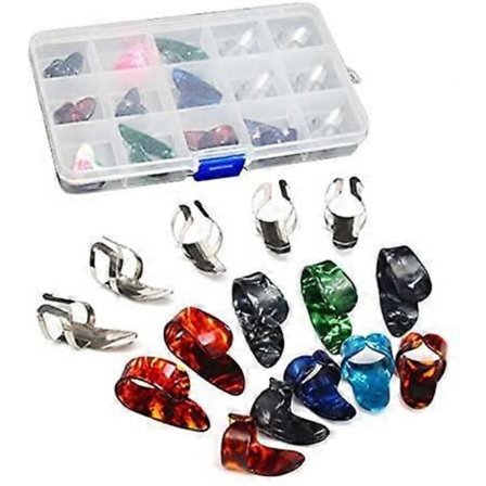 15 st Fingerplektrum Tumplektrum Set Gitarrplektrum med 15 Facks Förvaringslåda