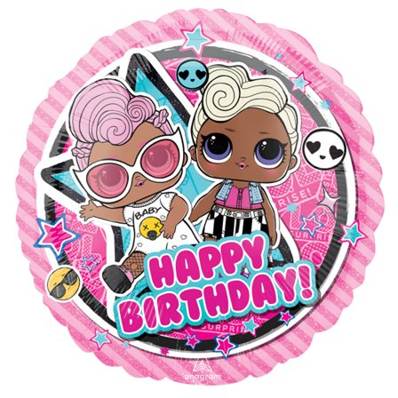 LOL Folieballong Rund "Happy Birthday" 45cm