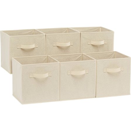 1 stk Foldbar Opbevaringsboks/Organiser i stof med håndtag, Solid Beige, 26,6 x 26,6 x 27,9 cm (6 stk/sæt)