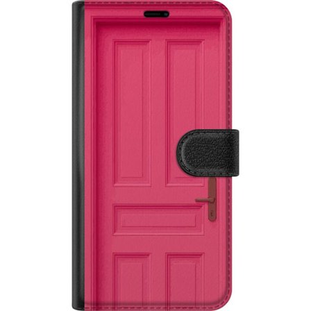 Kompatibel Tegnebogsetui til OnePlus 6 Rosa dør illustration minimalistisk lyserød dørmotiv perfekt til design interiør æstetiske og kreative mot