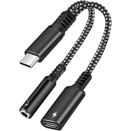 USB C Hörlursadaptrar & Laddare, Typ C till 3,5 mm Två i Ett, Typ C till Aux Jack Ljudadapter, Svart