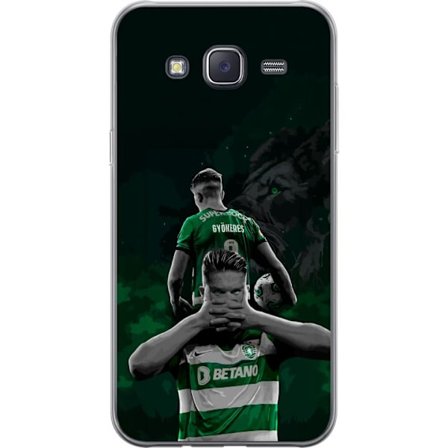 Yhteensopiva Puhelinkuori Samsung Galaxy J5 Neonmotiivi, jossa teksti "Gaming is in my DNA" sinisenä ja punaisena tiiliseinällä, jossa loistava DNA-sp