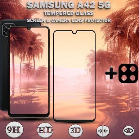 1-Pack SAMSUNG A42 Skærmbeskyttelse & 1-Pack linsebeskyttelse - Hærdet Glas 9H - Super kvalitet 3D