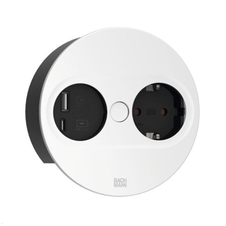 Rutab 946.204 Pistorasia pyöreä, USB A/C, irrotettava kansi Valkoinen, Kytkimet & pistorasiat