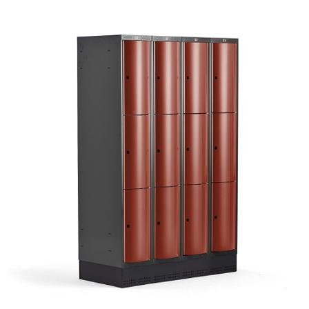 Kleiderspind CURVE mit Sockel, 4 Module/3 Türen, 1890 x 1200 x 550 mm, Herbstrot