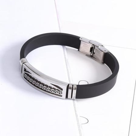 Lyxigt Handgjort Stål & Silikon Armband För Män Special-logo Silver One Size