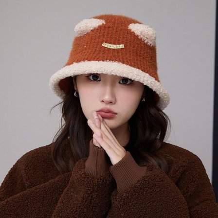 Faux Fur Beanies Hat Strikket Hue KAFFE