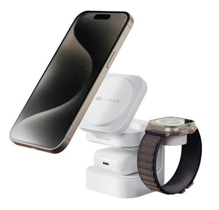 Hyper HyperJuice Qi2 3-in-1 Magnetic Charging Stand - White