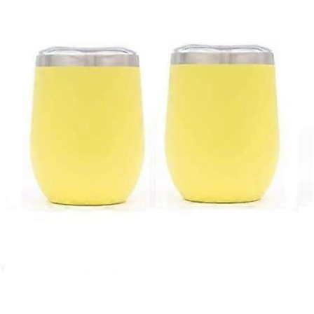 2 stk. 35 cl Stemless Vinglas Tumbler Kop med Låg Rustfrit Stål Dobbeltvægget Vakuumisoleret UEH