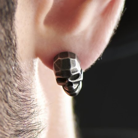 Jax šedá ocelová náušnice lebka for Men