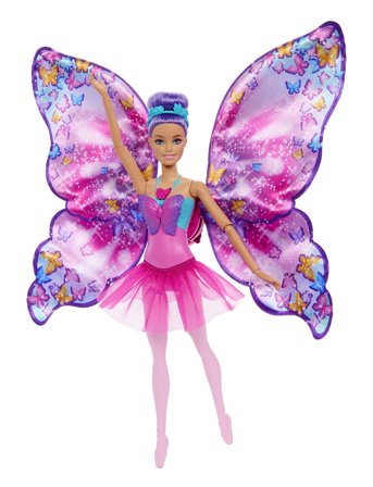 Dance And Flutter Doll With 2-In-1 Transformation From Dancer To Butterfly, Purple Hair Patterned Barbie