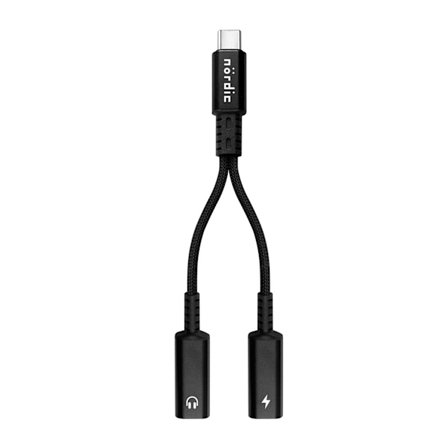 NÖRDIC 1 - 2 USB-C - 2xUSB-C kuulokesovitin 60 W latauksella