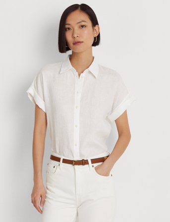 Lauren Ralph Lauren Relaxed Fit Linen Short-Sleeve Shirt - White - L