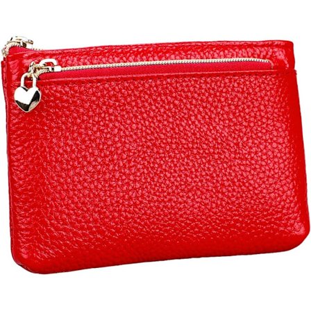 Rød læderpung med RFID-beskyttelse Mini-pung Hjerteformet