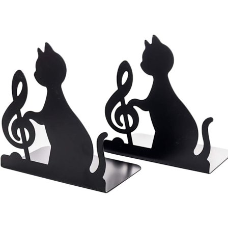 Skridsikre Bogstøtter, Doven Kat Spiller Musik Skridsikre Tykkede Jern Biblioteks Skole Kontor Hjem Studie Metal Bogstøtter, 1 Par, Musiknoter