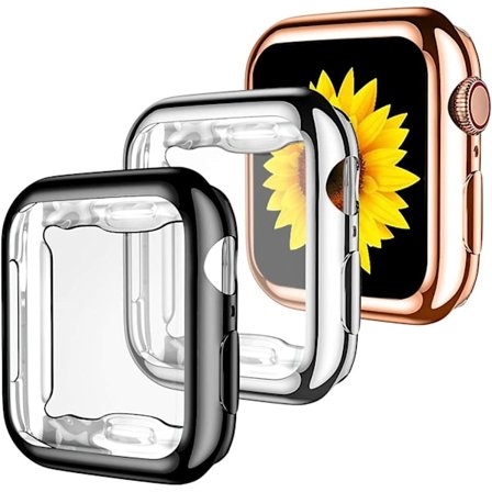 Kompatibel med Apple Watch Case 40mm Series 5 Series 6, SE, Ultratyndt All Around TPU Beskyttelsescover til iWatch Case Series 4 40mm, 3 stk. Sort/Si