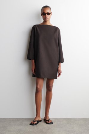 COS Damen Minikleid Aus Leinen In A-Linie - Braun