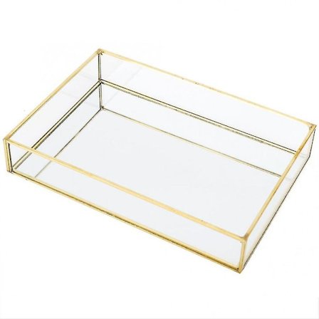 Nordisk Retro Oppbevaringsboks Gull Rektangel Glass Sminkeorganisator Skuff