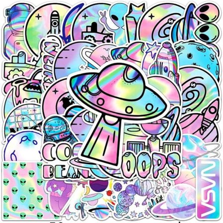 IC 50 stk holografiske laser utenomjordiske rom tegneserie klistremerker DIY Laptop Bagasje Skateboard Telefon Kule klistremerker for barn leketøy