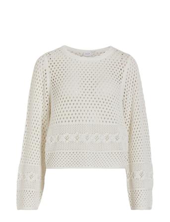 Vidolise L/S O-Neck Crochet Knit Top White Vila