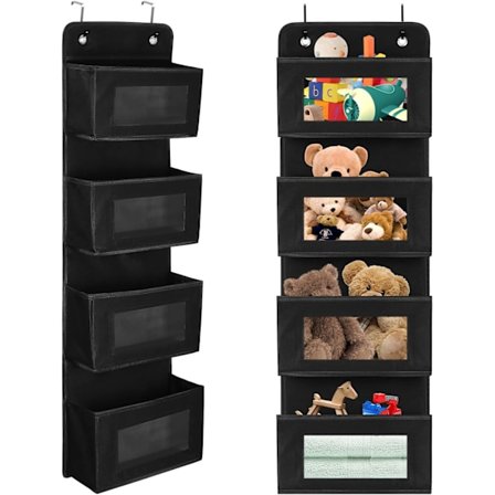 Hängande Hylla, Dörröverhängare med 4 Fack, Hängande Förvaring, Organizer, Hängs på Dörr eller Vägg, Svart