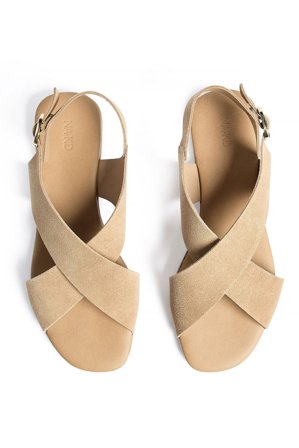 NA-KD Sandales à lanières arrière en daim - Chaussures en cuir - Beige - EU 38
