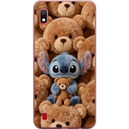 Kompatibelt Mobildeksel til Samsung Galaxy A10 Stitch omgitt av brune teddybjørner med en liten teddybjørn i fanget i en søt og koselig kawaii-design