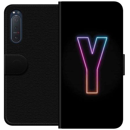 Kompatibelt Lommeboketui til Sony Sony Xperia 5 II Minimalistisk neonbokstav Y i fargeskiftende lys mot svart bakgrunn