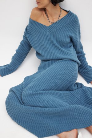 NA-KD Pull oversize en maille à col en V - Pulls Oversize - Bleu - XS