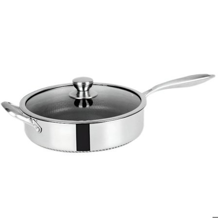 Stekpanna Bord Högt 28cm Bien Nät med Långt Handtag och Lock Cheffinger Silver