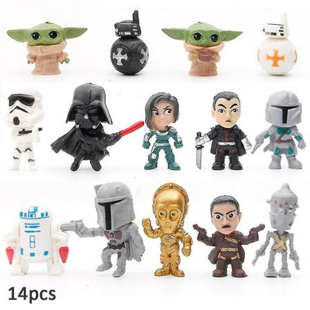 14 stk Star Wars Mini Figurer Sett, Figurer Ornament, Kake Cupcake Toppers Dekorasjon Barn Bursdagsfest Tilbehør