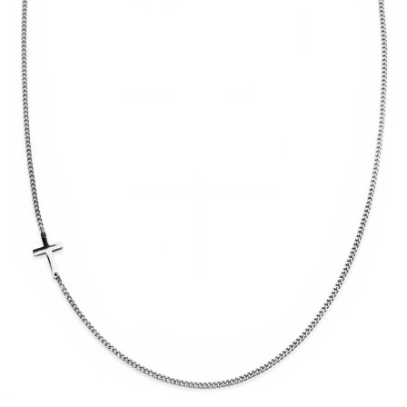 New Classics | 2mm Silver-Tone Stainless Steel Curb Chain Cross Necklace for Men - Chain necklaces