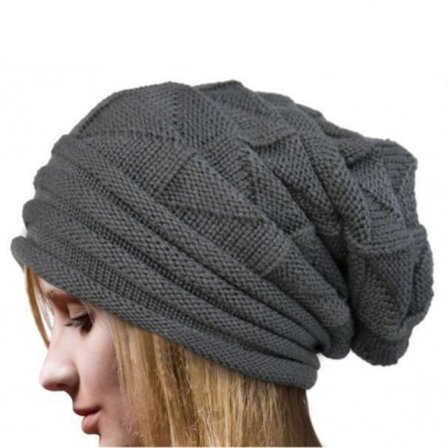 Dame og Herre Vinter Hæklet Slouch Hat Uld Strikket Beanie Baggy (Mørkegrå)
