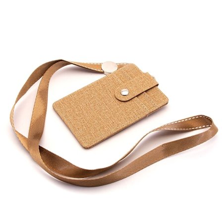 Korthållare / ID-hållare med fönster + långt band - Ljusbrun